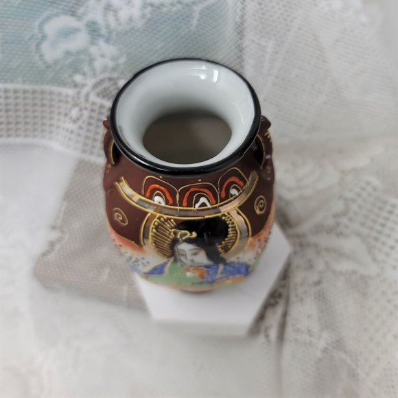 Vintage Small Vase Oriental Woman Brown Japan - Picture 8 of 8